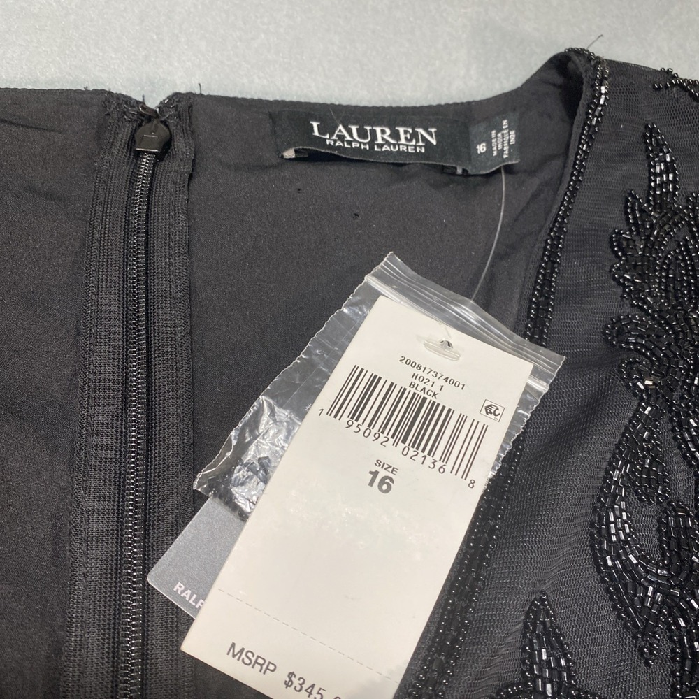 Lauren Ralph Lauren Black‎ Label Flapper Black Dress Beaded 16 Fringe Hem NWT - Picture 6 of 9